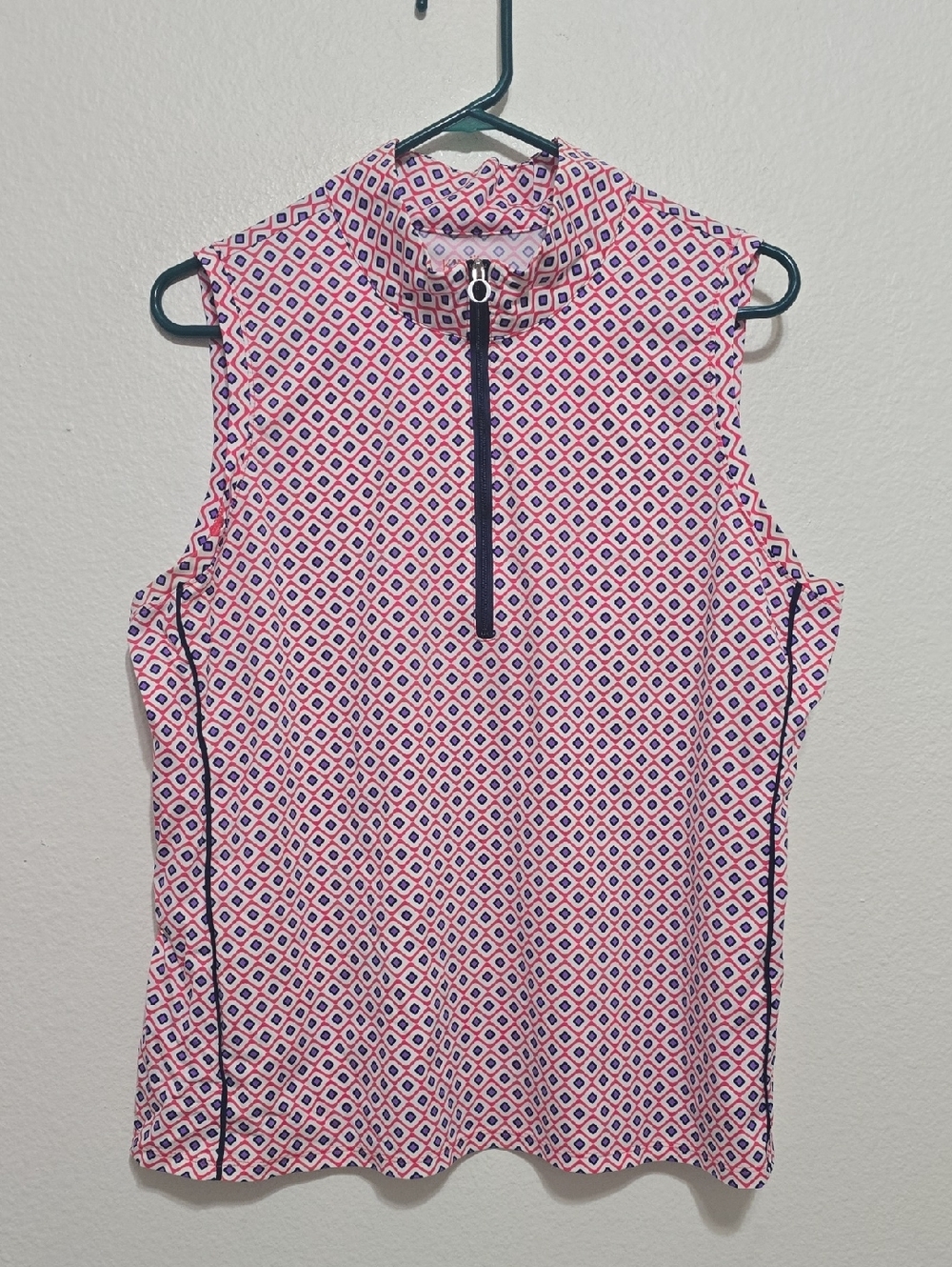 Kinona Pink and Purple‎ Geometric Zip Golf Top XL